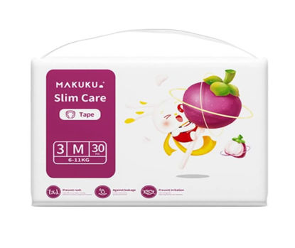 Picture of Makuku Diaper Overnight Anti-Rash Slim Care Diapers Tape, Medium 30s